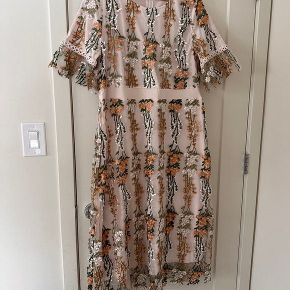 Dresses & Skirts - Embroidered Floral Midi Dress in Blush